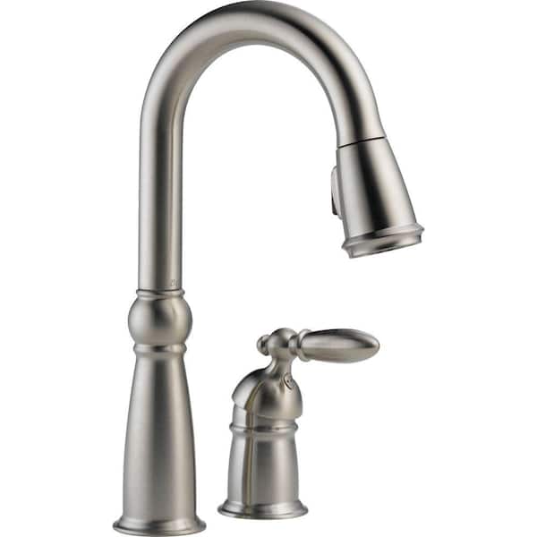 Delta Victorian Single-Handle Bar Faucet with Pull-Down Sprayer and MagnaTite Docking in Brilliance Stainless