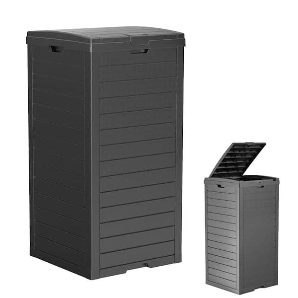 38 Gal. Black Outdoor Trash Can with Lid & Drip Tray, Waterproof Garbage Can for Patio Backyard Deck Porch