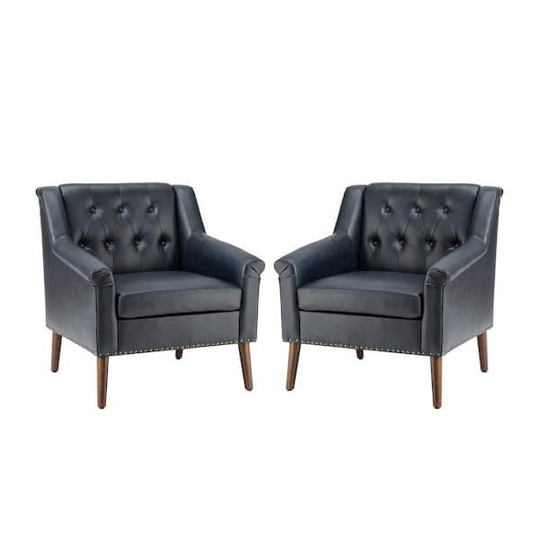 JAYDEN CREATION Nycteus 30 in. Navy Faux Leather Arm Chair with Nailhead Trim (Set of 2)
