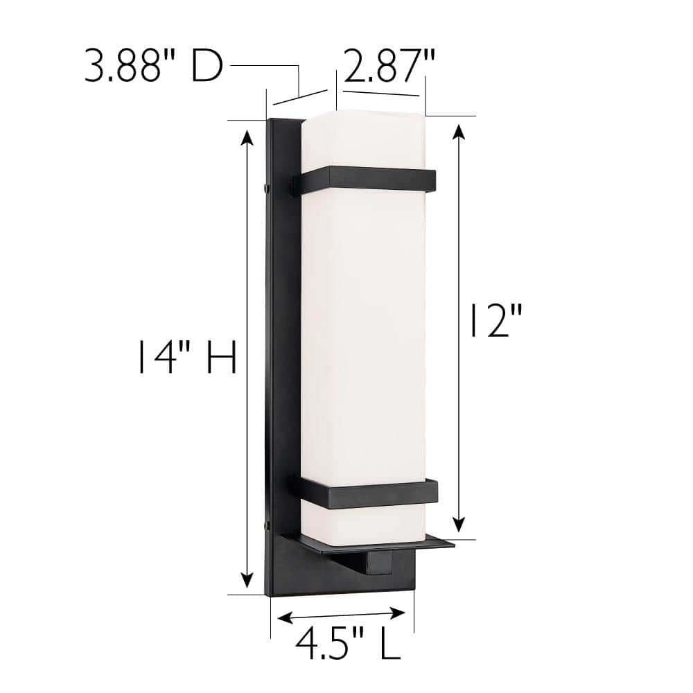 Davis Matte Black Modern Indoor/Outdoor Wall Light with Etched White Opal Glass