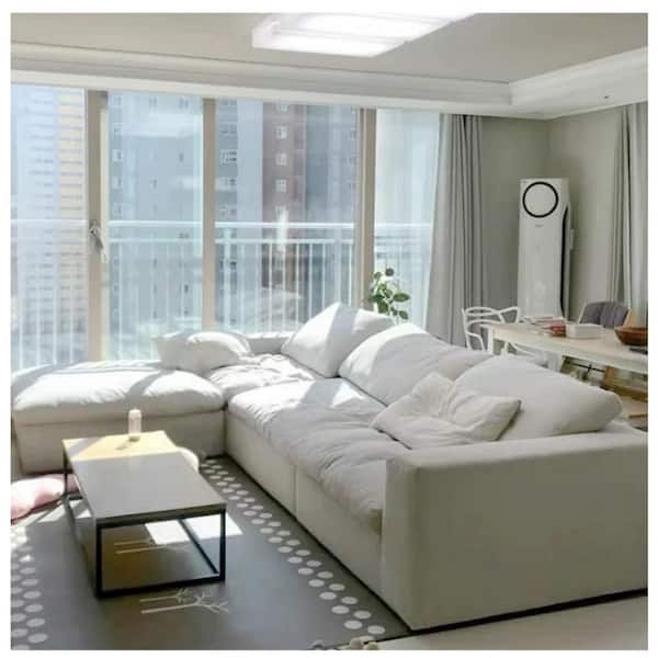 Oversized 120.3 in. W Square Arm Feather 4-Piece L-Shaped Linen Sectional Sofa for Apartment in White-L Shaped