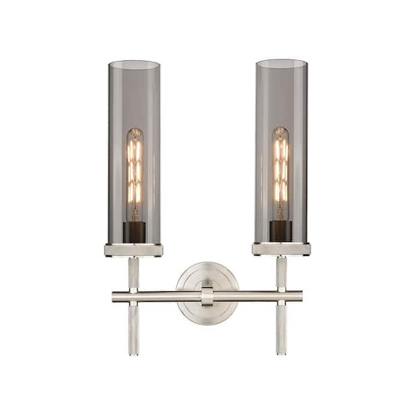 Innovations Lincoln 13.88 in. 2-Light Satin Nickel Vanity Light with Glass Shade