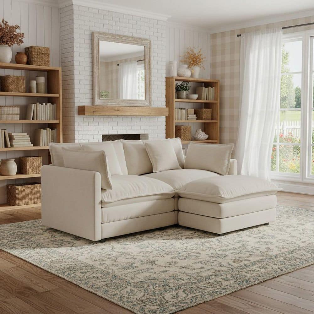 HEAT 76.7 in. Track Arm Modular Corduroy Sectional Sofa with 1 Ottoman and Deep Seat Cushions, in Champagne Beige price history on PriceWatchPro