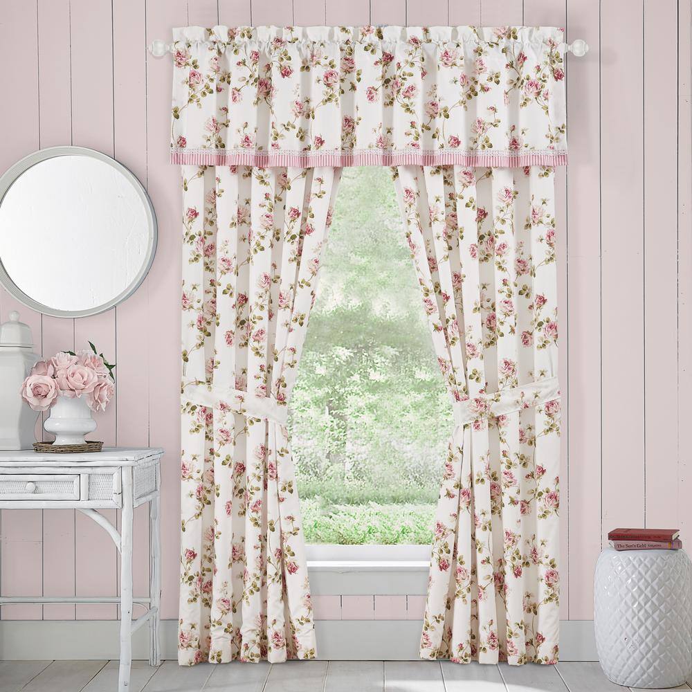 Rose Floral Polyester Rod Pocket Valance with Trim