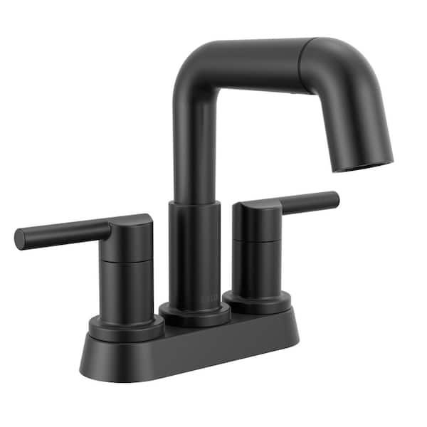 Delta Nicoli 4 in. Centerset Double Handle Pull-Down Spout Bathroom Faucet in Matte Black