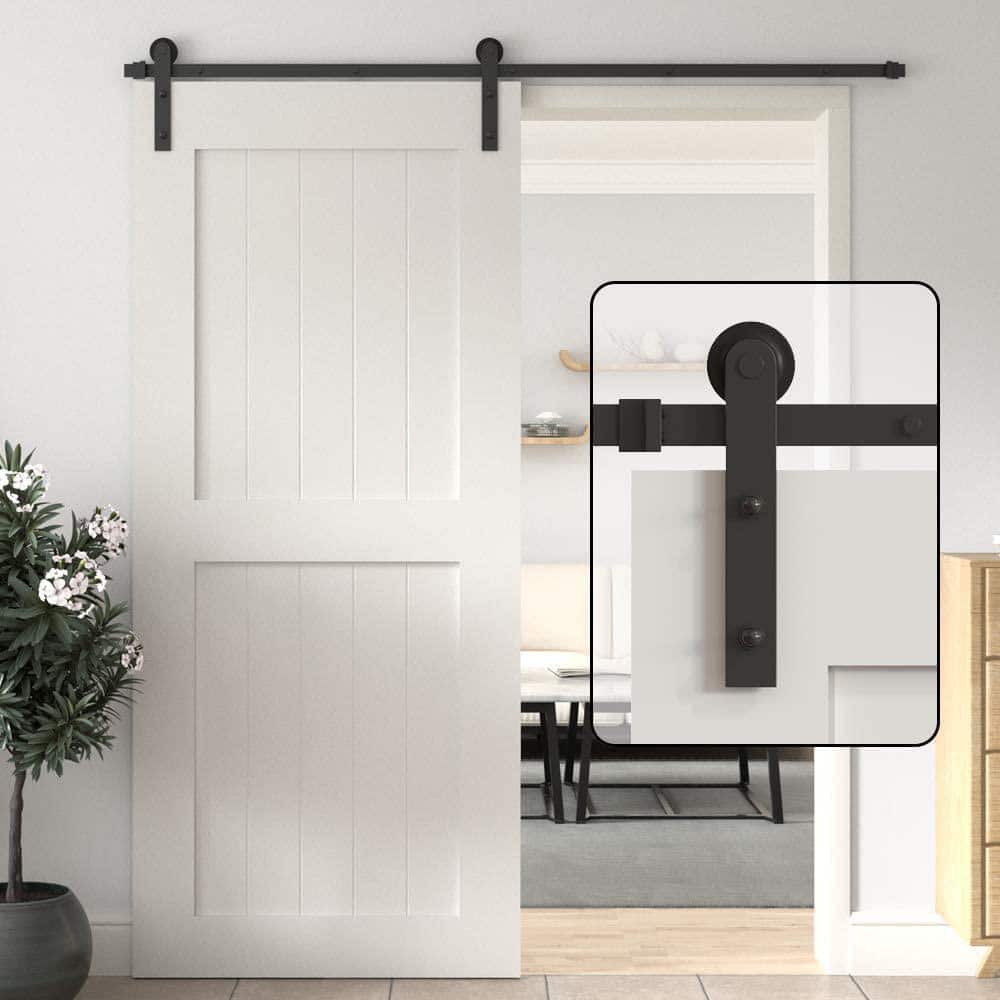 Matte Black Steel Sliding Barn Door Hardware Kit
