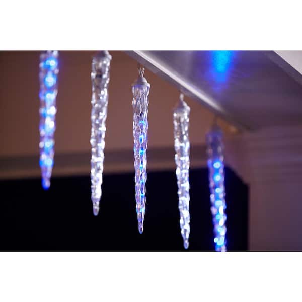 Lightshow 10 Light Shooting Star Effect Icy Blue And White Icicle Light Set The Home Depot