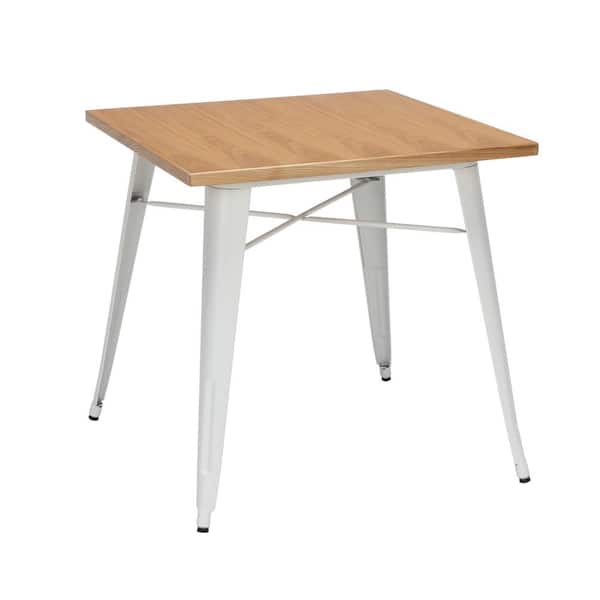 OFM 161 Collection Industrial Modern 30" Square Dining Table, Wood Tabletop with Galvanized Steel Frame, in White/Natural