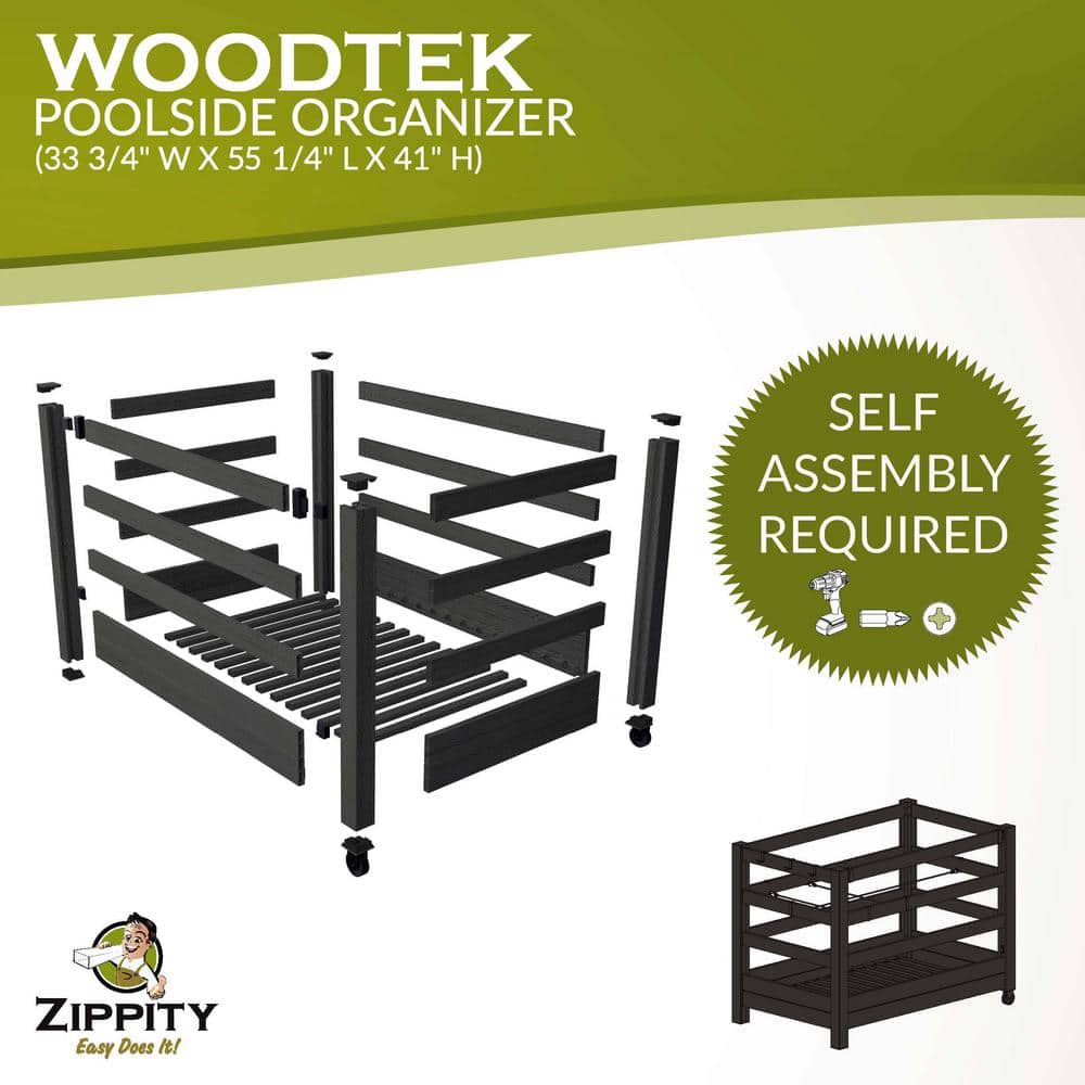 Charcoal Gray Adjustable WoodTek Vinyl Poolside Organizer