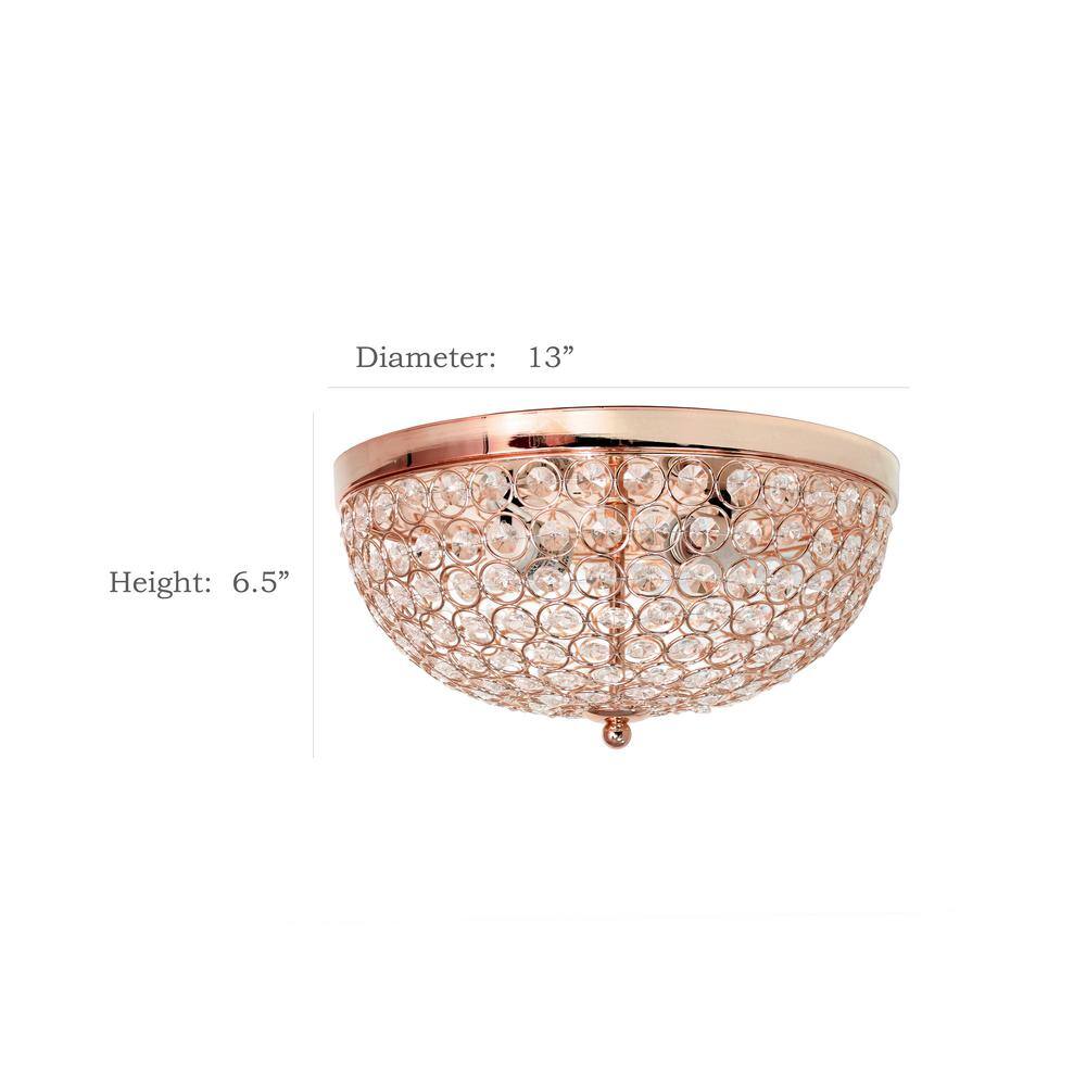 Rose Gold Crystal Embellished Copper Bowl Flush Mount Light