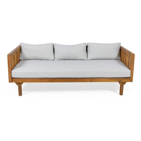 Claremont Colleges 3 Seater Teak Acacia Wood Outdoor Day Bed with Light Gray Cushions