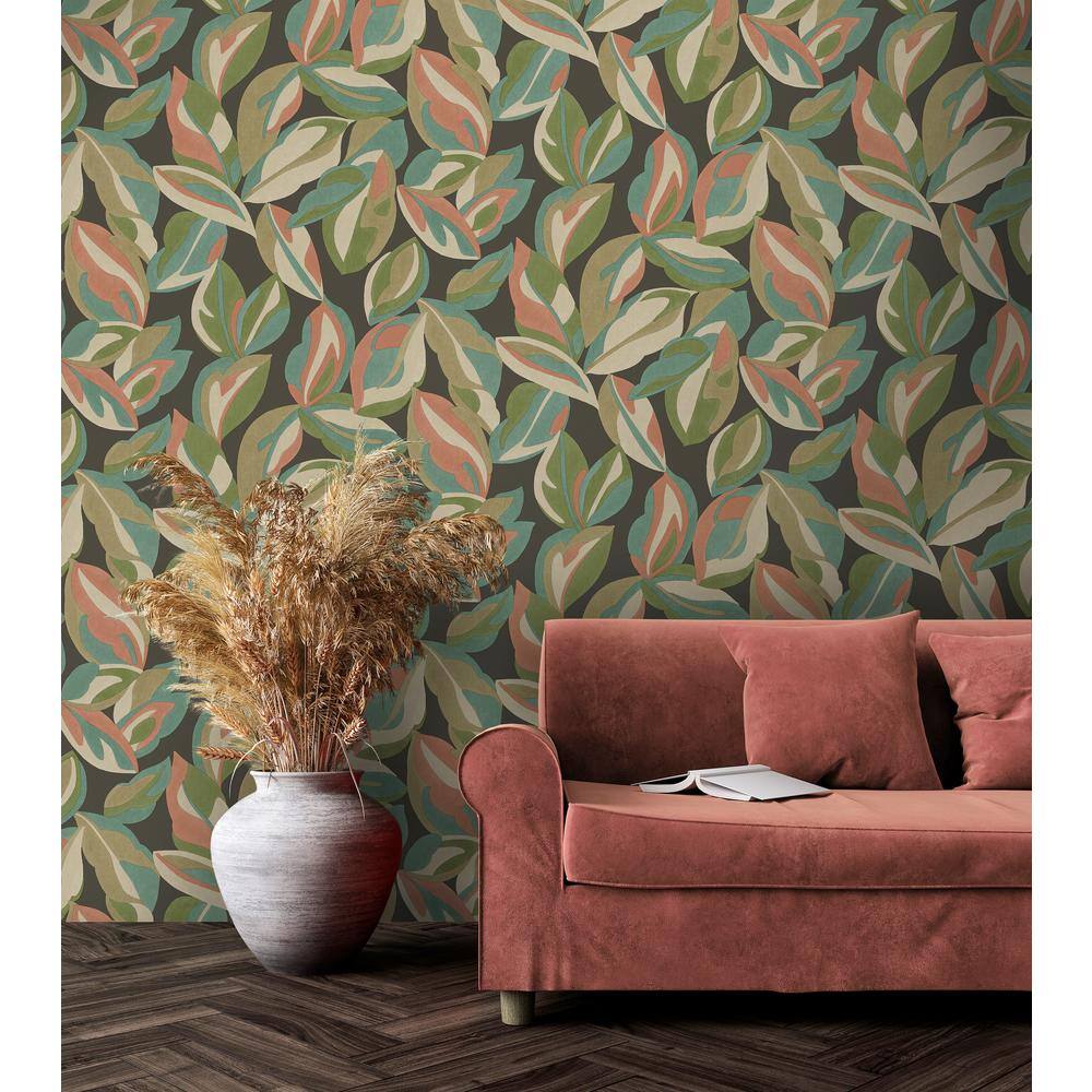 Abstract Leaf Charcoal Non-Pasted Wallpaper Roll