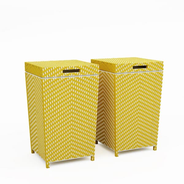 Furniture of America Limewood 120 Gal. Yellow and White Outdoor Trash Can (Set of 2)