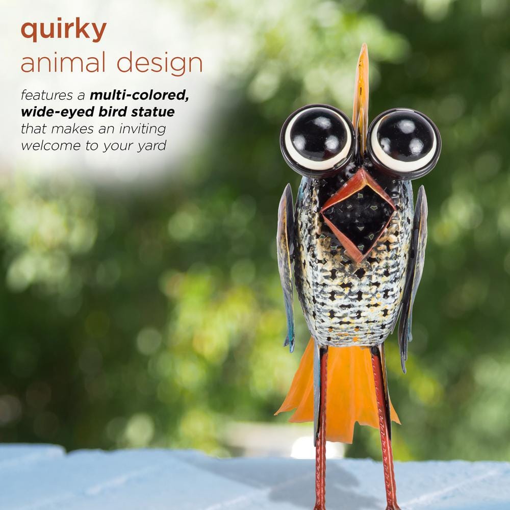 Quirky Multi-Colored Metal Wide-Eyed Bird Lawn Ornament
