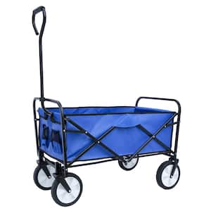 Strong Steel 4-Wheeled Folding Wagon Garden Shopping Beach Cart in Blue