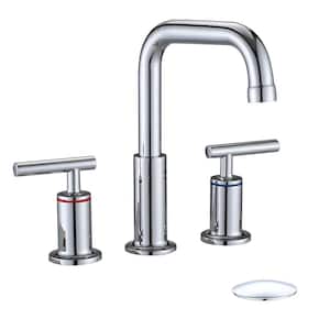 8 in. Widespread Double-Handles Bathroom Faucet Combo Kit Pop-Up Drain Assembly in Chrome