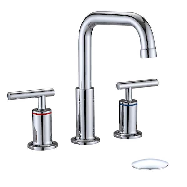 YASINU 8 in. Widespread Double-Handles Bathroom Faucet Combo Kit Pop-Up Drain Assembly in Chrome