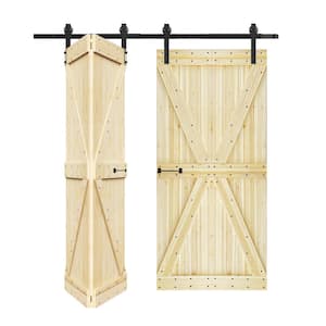 K Style 48 in. x 84 in. Unfinished Solid Wood Double Bi-Fold Barn Door With Hardware Kit -Assembly Needed