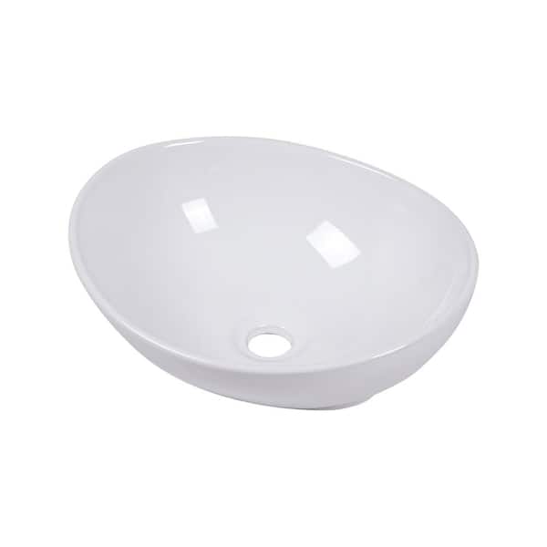 Logmey 16 in. x 13 in. Porcelain Ceramic Bathroom Oval Modern Vessel Sink in White