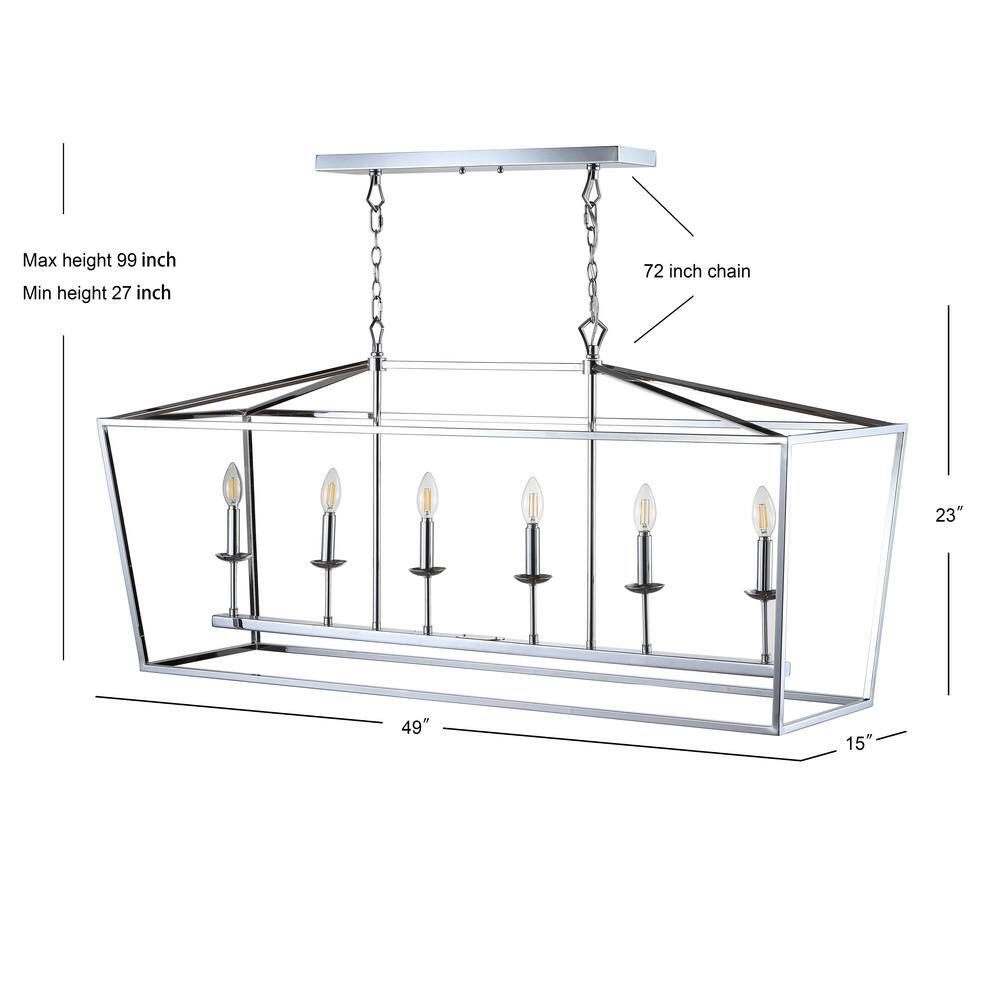 Pagoda-Inspired Chrome 49" Linear LED Pendant with 6 Candle Bulbs