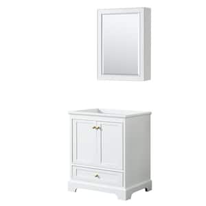 Deborah 29.25 in. W x 21.5 in. D x 34.25 in. H Bath Vanity Cabinet without Top in White with Gold Trim and MC Mirror