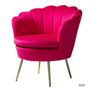 Fidelia Golden Legs Fushia Accent Barrel Arm Chair with Tufted Back