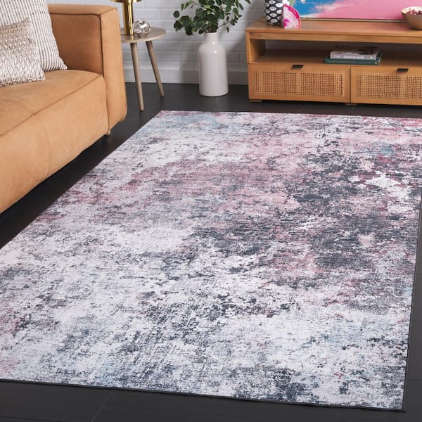 Malibu Plum/Black 4 ft. x 6 ft. Machine Washable Patchy Distressed Area Rug
