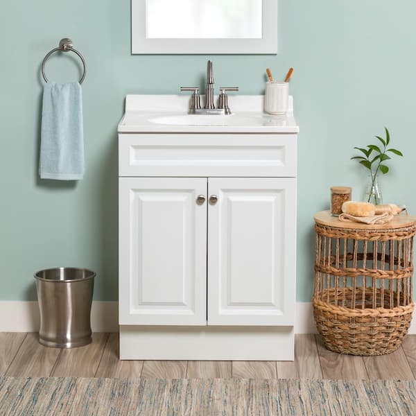 Glacier Bay 25 in. Single Sink White Bath Vanity with White Cultured Marble Top (Assembled)