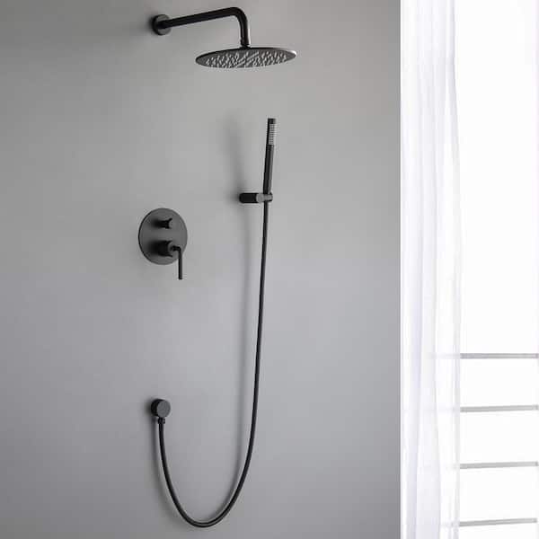 Unbranded Double Handle 2-Spray Shower Faucet 1.8 GPM with 10 in. Rain Shower Head&Pressure Balancein Matt Black(Valve Included)
