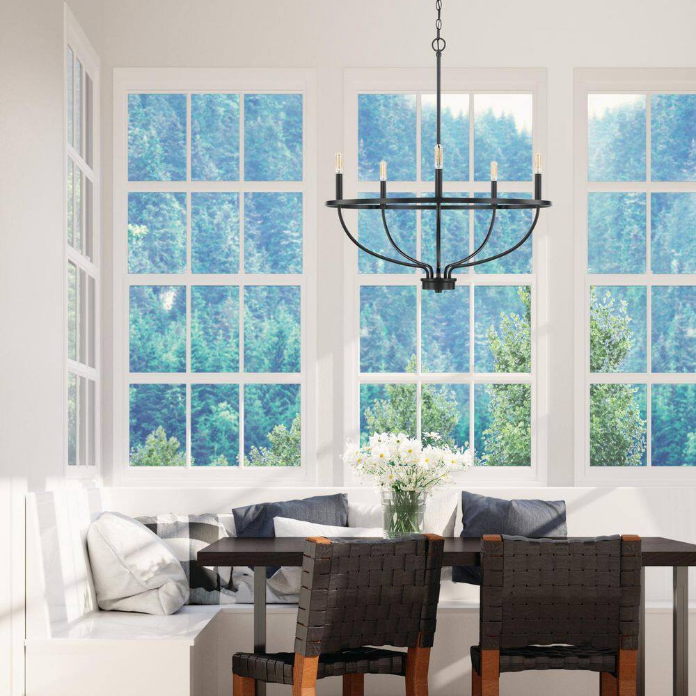 Matte Black 5-Light Industrial Candle Chandelier
