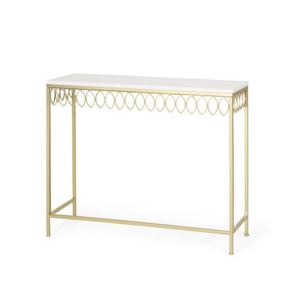 Noble House Henton White and Gold Petal Wood Accent Console Table