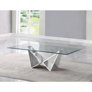 Arie 60 in. Clear Rectangle Glass Top Coffee Table with Stainless Steel Base