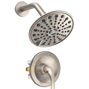Single Handle 6-Spray Patterns with 2.5 GPM 6 in. Wall Mount Fixed Shower Head Shower Faucet in Brushed Nickel