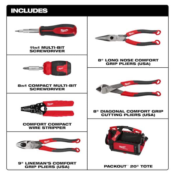 Electricians Comfort Grip Hand Tool Set with 20 in. PACKOUT Tote Bag (6-Piece)