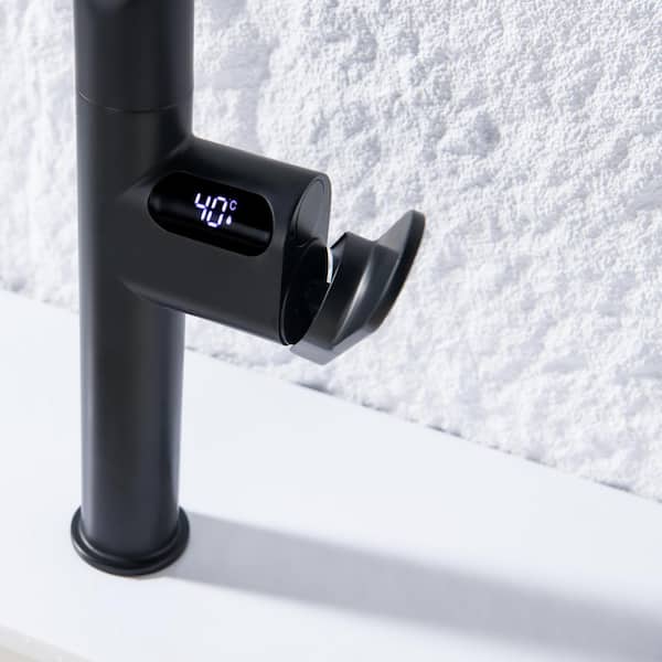 Single Handle 18 in. H Pull Down Sprayer Deck Mounted Kitchen Faucet with 360° Spout Swivel in Matte Black