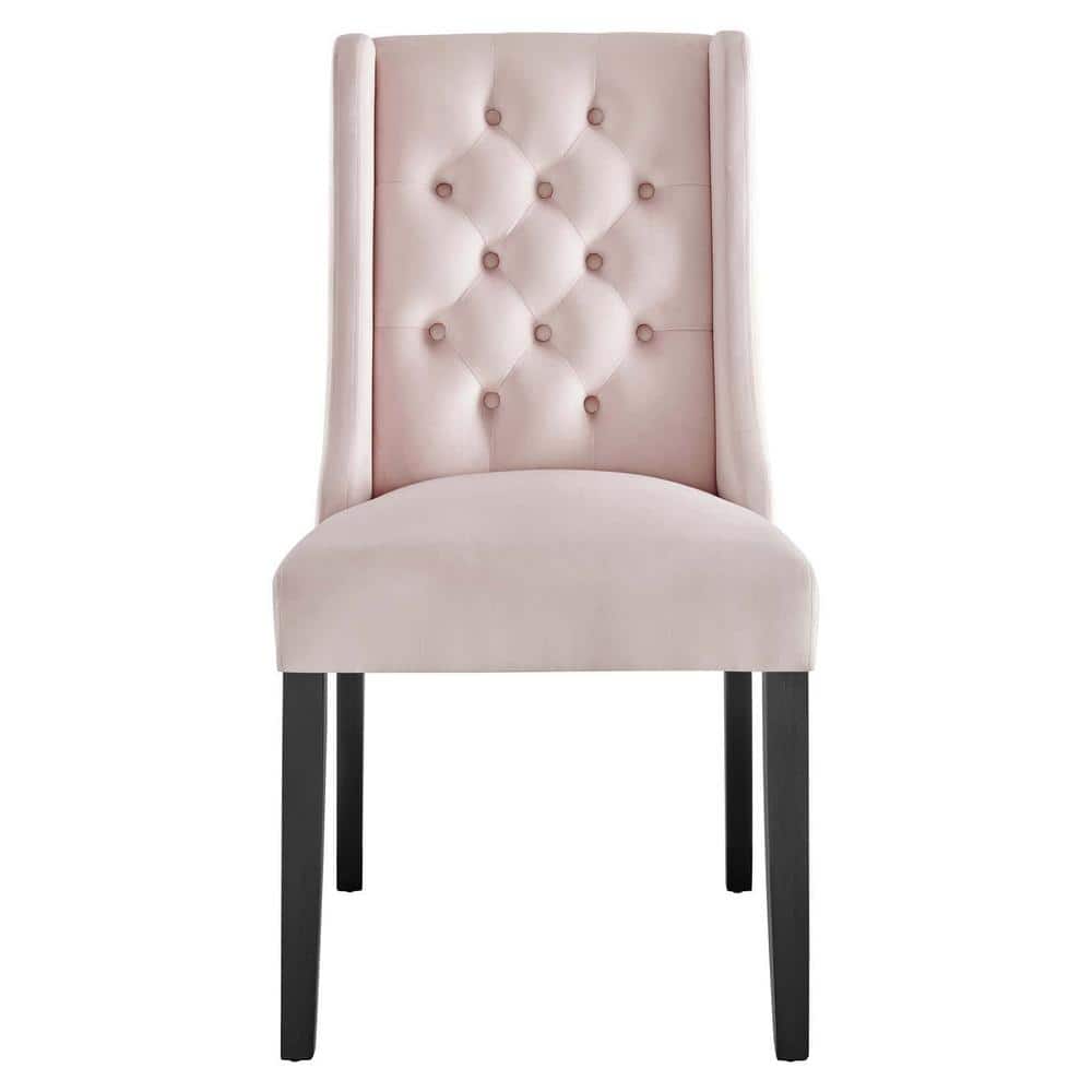 Baronet Pink Velvet Upholstered High Back Side Chairs with Wood Legs