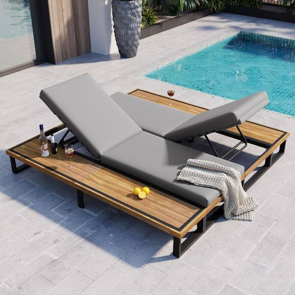 Metal Outdoor Chaise Lounge Chair with Adjustable Backrest, Patio
