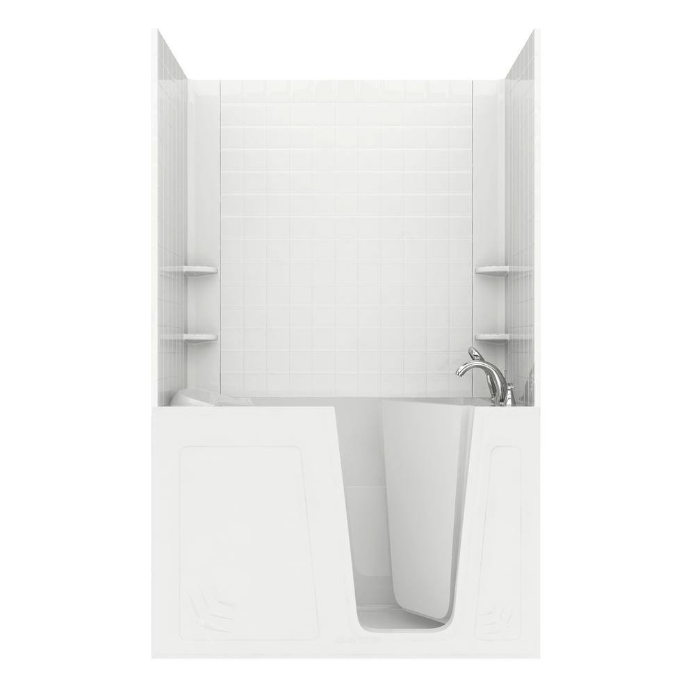 Rampart 5 ft. Walk-in Non-Whirlpool Bathtub with 4 in. Tile Easy Up Adhesive Wall Surround in White price history on PriceWatchPro