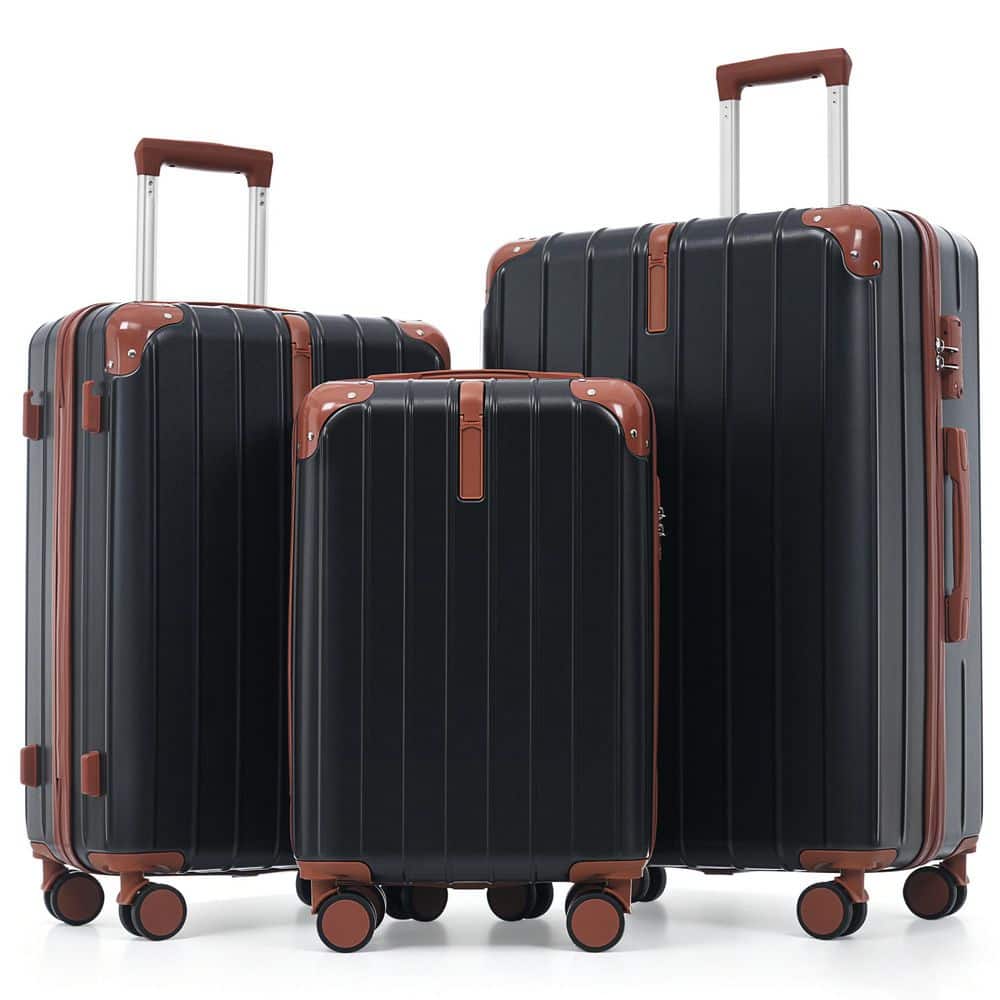 Merax Lightweight Durable 3-Piece Black and Brown ABS Plastic