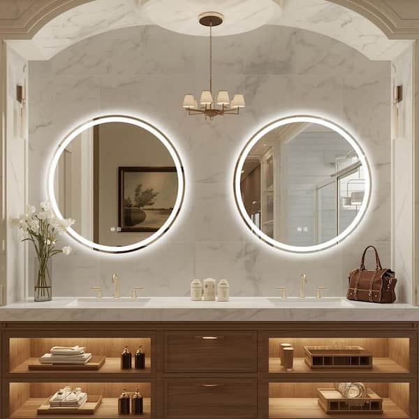 24 in. W x 24 in. H Round LED Frameless Wall Mounted Memory Function 3-Colors Dimmable Anti-Fog Bathroom Vanity Mirror