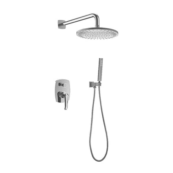 HOMLUX 2-Spray Patterns with 1.5 GPM 9 in. Wall Mount Dual Shower Head in Brushed Nickel (Valve Included)