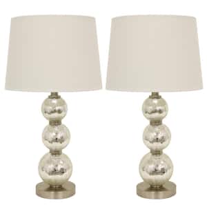 Tri-Tiered 24 in. Gold Mirror Crackled Clear Glass Table Lamps