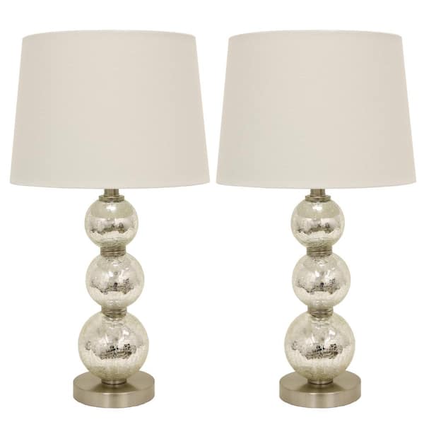 Photo 1 of Tri-Tiered 24 in. Gold Mirror Crackled Clear Glass Table Lamps