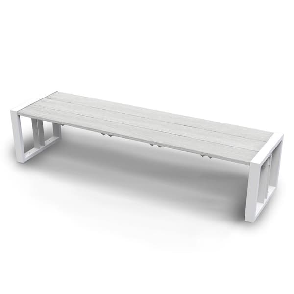 NewTechWood Matte White Aluminum Frame 70.88 in. Composite Outdoor Garden Bench in Icelandic Smoke White