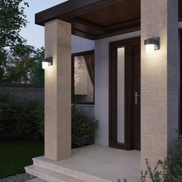 Halden 6.89 in. 5CCT Integrated LED Matte Black Outdoor Wall Light