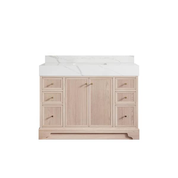 Willow Collections Manhattan Oak 48 in. W x 22 in. D x 36 in. H Single Sink Bath Vanity in White Oak with 5" Calacatta Laza Top