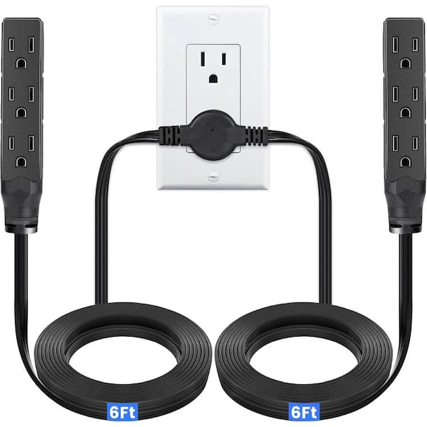 6-Outlet Twin Extension Cord Power Strip with 12 ft. Double Extension Cord Splitters in Black