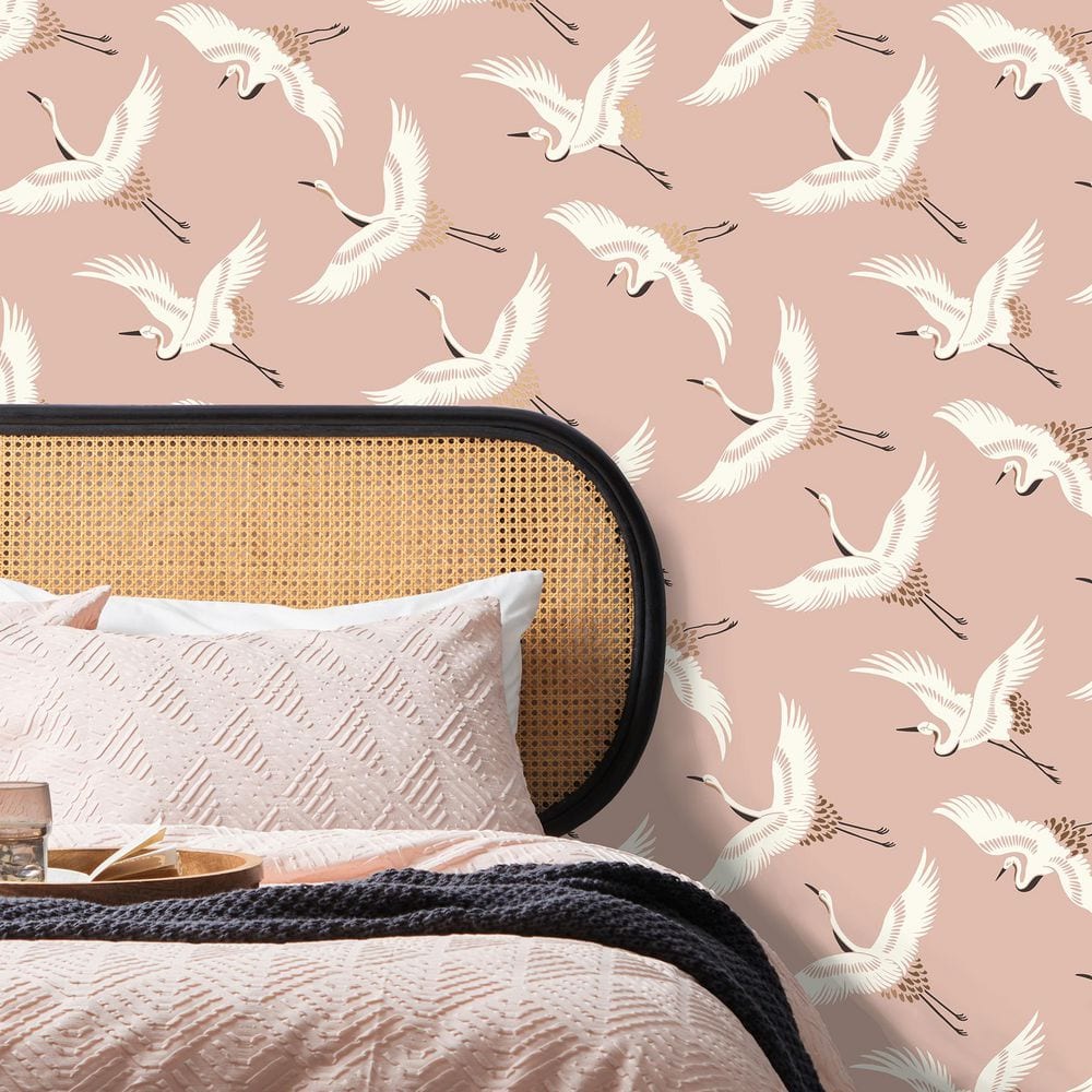 Cosette Blush Pink Cranes Wallpaper Sample price history on PriceWatchPro