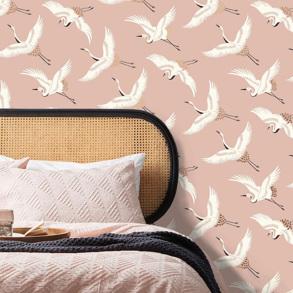 Cosette Blush Pink Cranes Wallpaper Sample