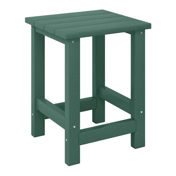 Children's Laguna Outdoor Patio All Weather Fade Resistant Kids Poly Plastic Adirondack Square Side Table in Dark Green